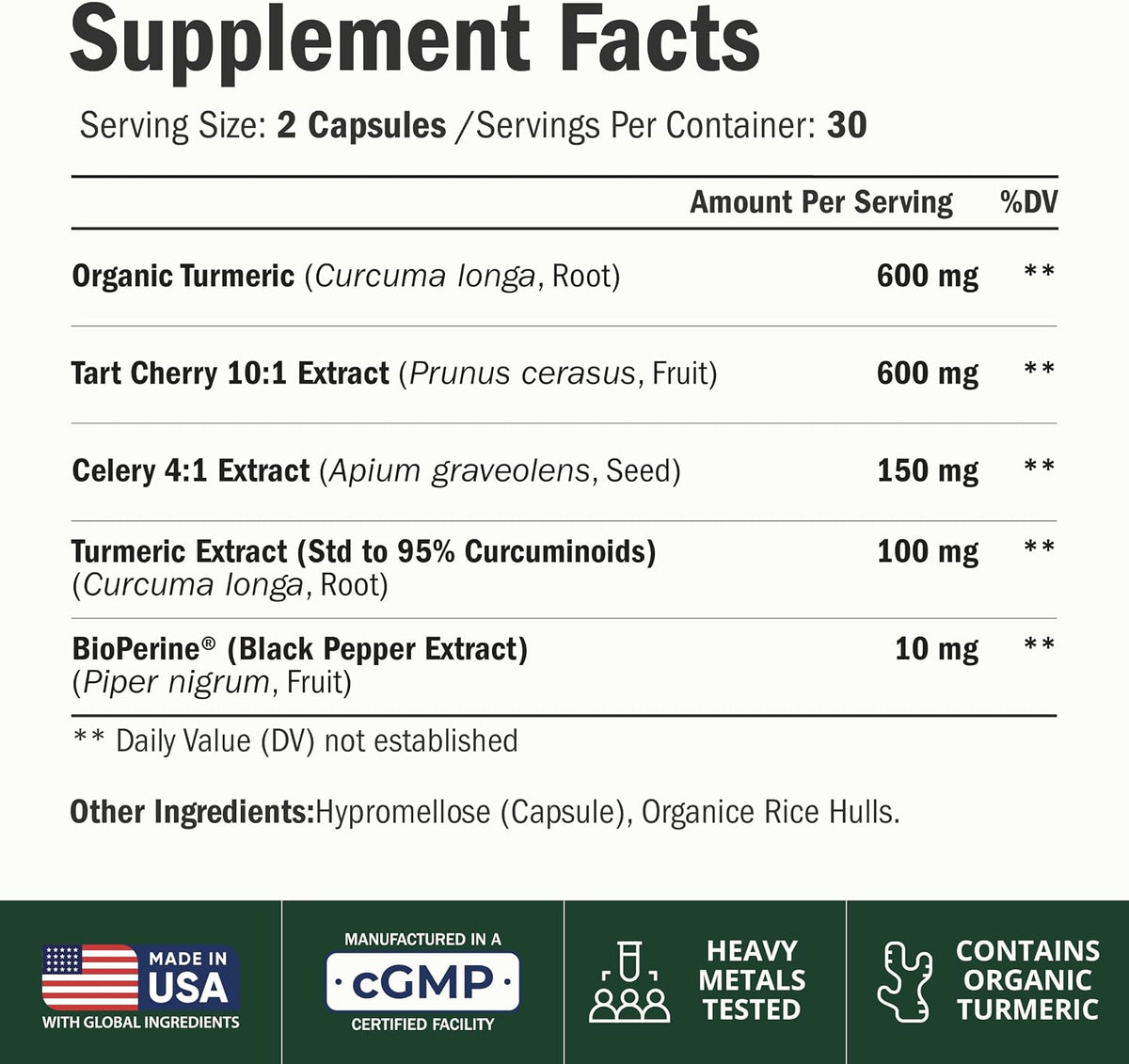 Tart Cherry Capsules with Turmeric 600mg for Uric Acid & Joint Health 60 Ct