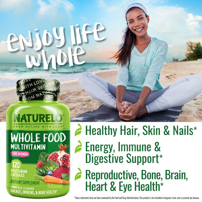 NATURELO Whole Food Multivitamin for Women - with Vitamins, Minerals, & Organic
