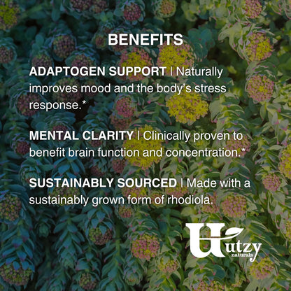 Utzy Naturals Rhodiola | Supports Mood and Nervous System Health | 60 Caps