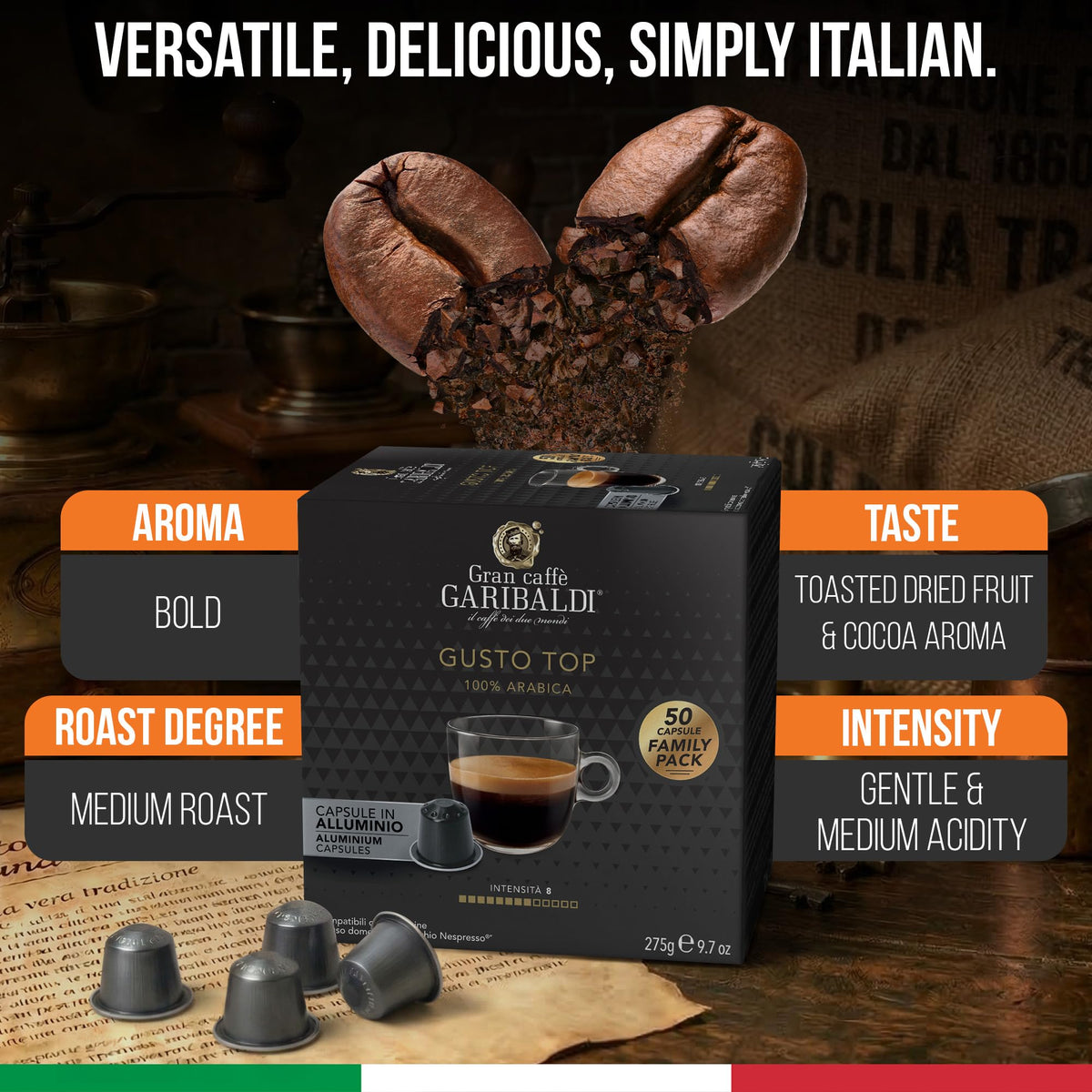 Gran Caffè Garibaldi Espresso Pods, Decaffeinato, 50Count