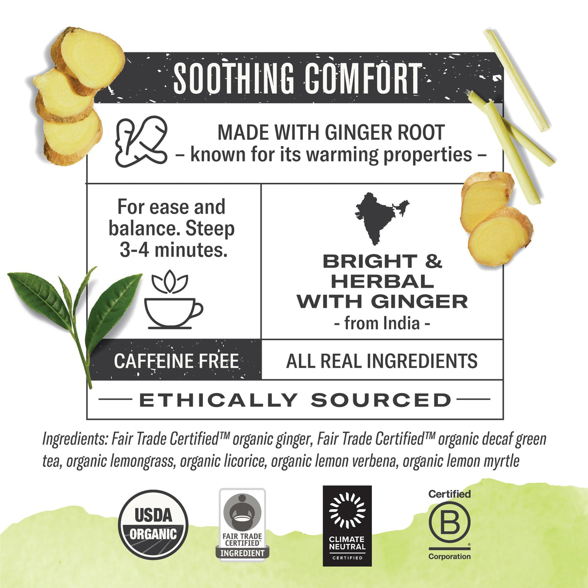 Numi Organic Ginger Lemon Tea, 100 Tea Bags, Organic Decaf Green Tea, Ginger
