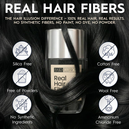 Hair Illusion 100% Natural Human Hair Fibers Not Synthetic for Men and Women, Premium Hair Building Formulation, Large, 38 g Bottle, Jet Black