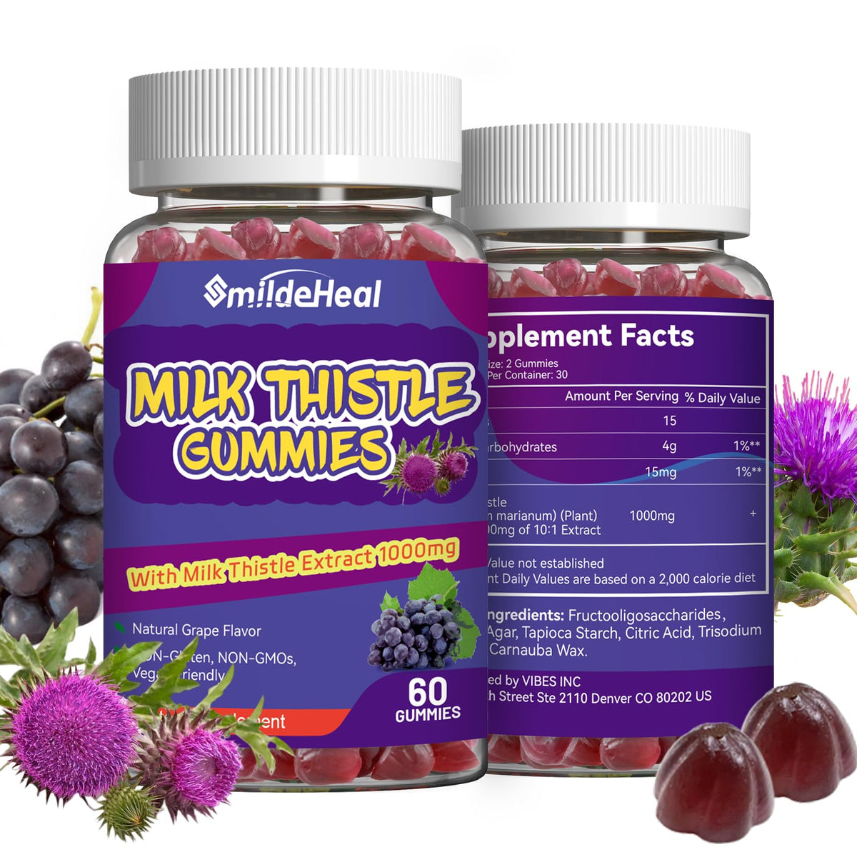 Milk Thistle Gummies 1000mg, Liver Detox, Antioxidant Support,60 Count | Milk Thistle Gummies, Milk Thistle Extract 1000mg, Liver Detox, Antioxidant Support, Milk Thistle Supplement, 60 Count