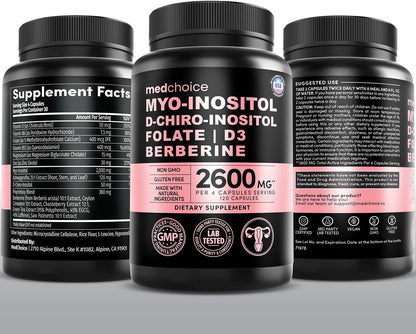 MEDCHOICE Myo-Inositol 40:1 Supplement with Folate, Vitamin D3, 120 ct