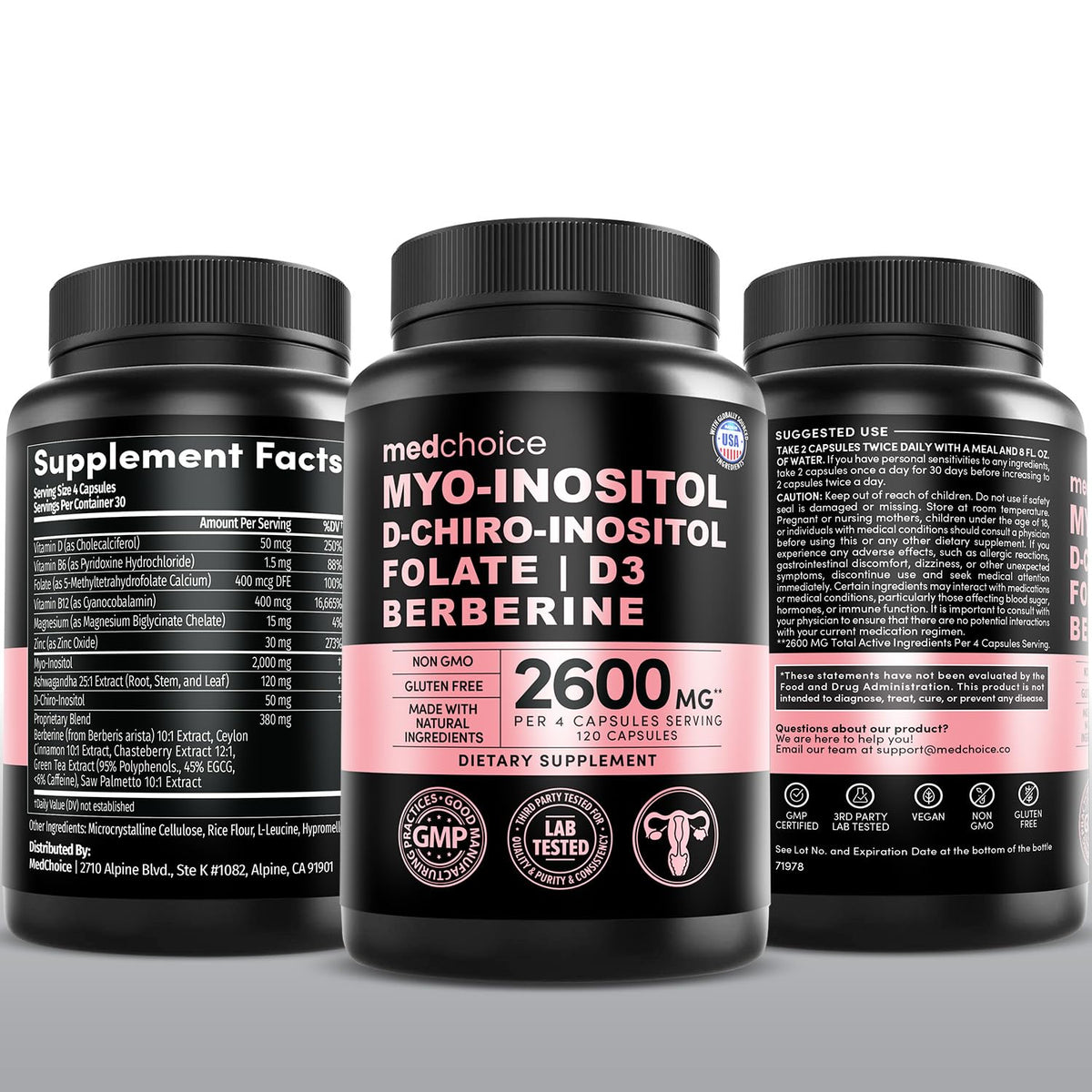 MEDCHOICE Myo-Inositol 40:1 Supplement with Folate, Vitamin D3, 120 ct