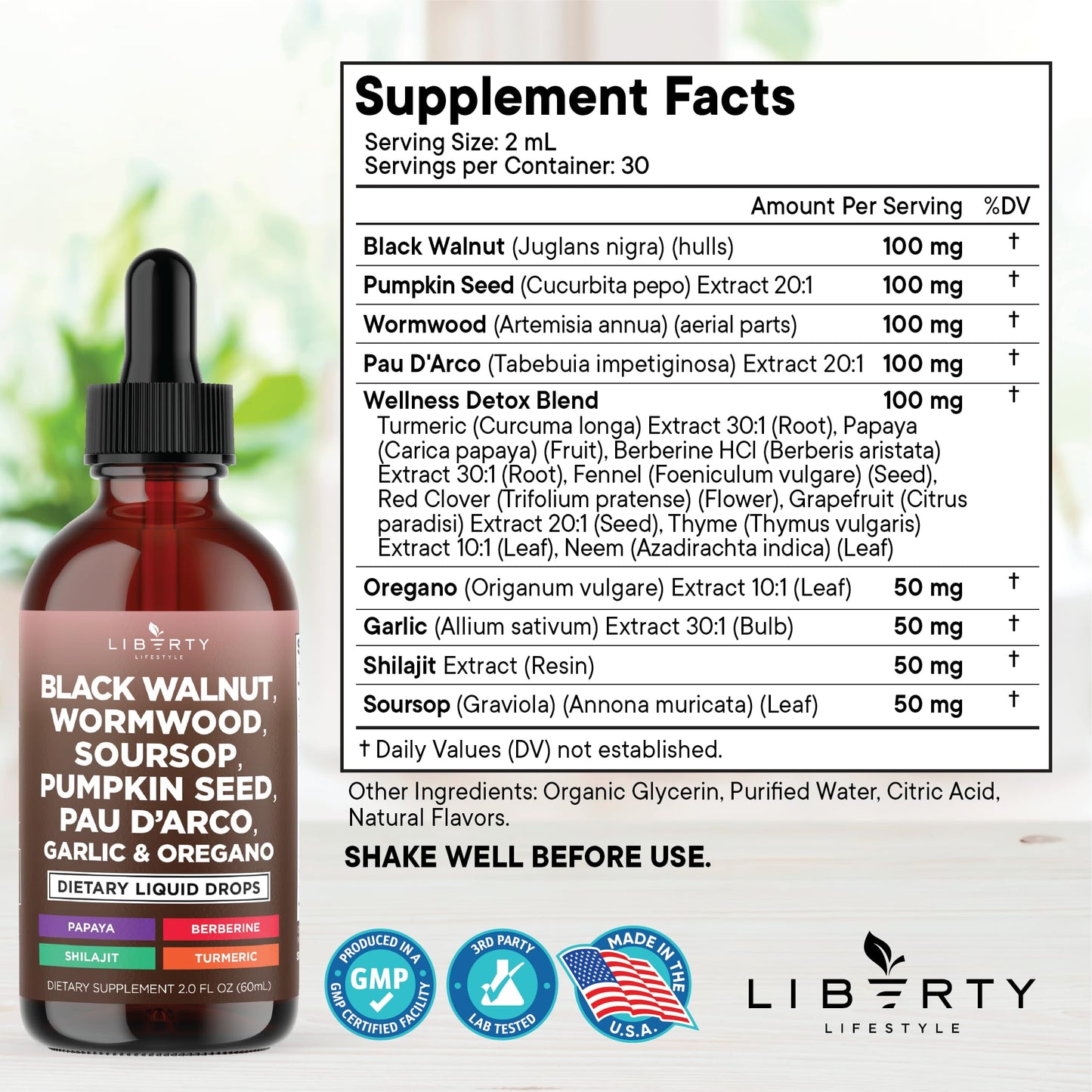 Defend Wormwood Black Walnut Cleanse for Humans Drops Liquid Soursop Garlic Pumpkin Seed PAU D'Arco Oil of Oregano Turmeric Berberine Neem Extract Hull Bark Tincture - 4 OZ