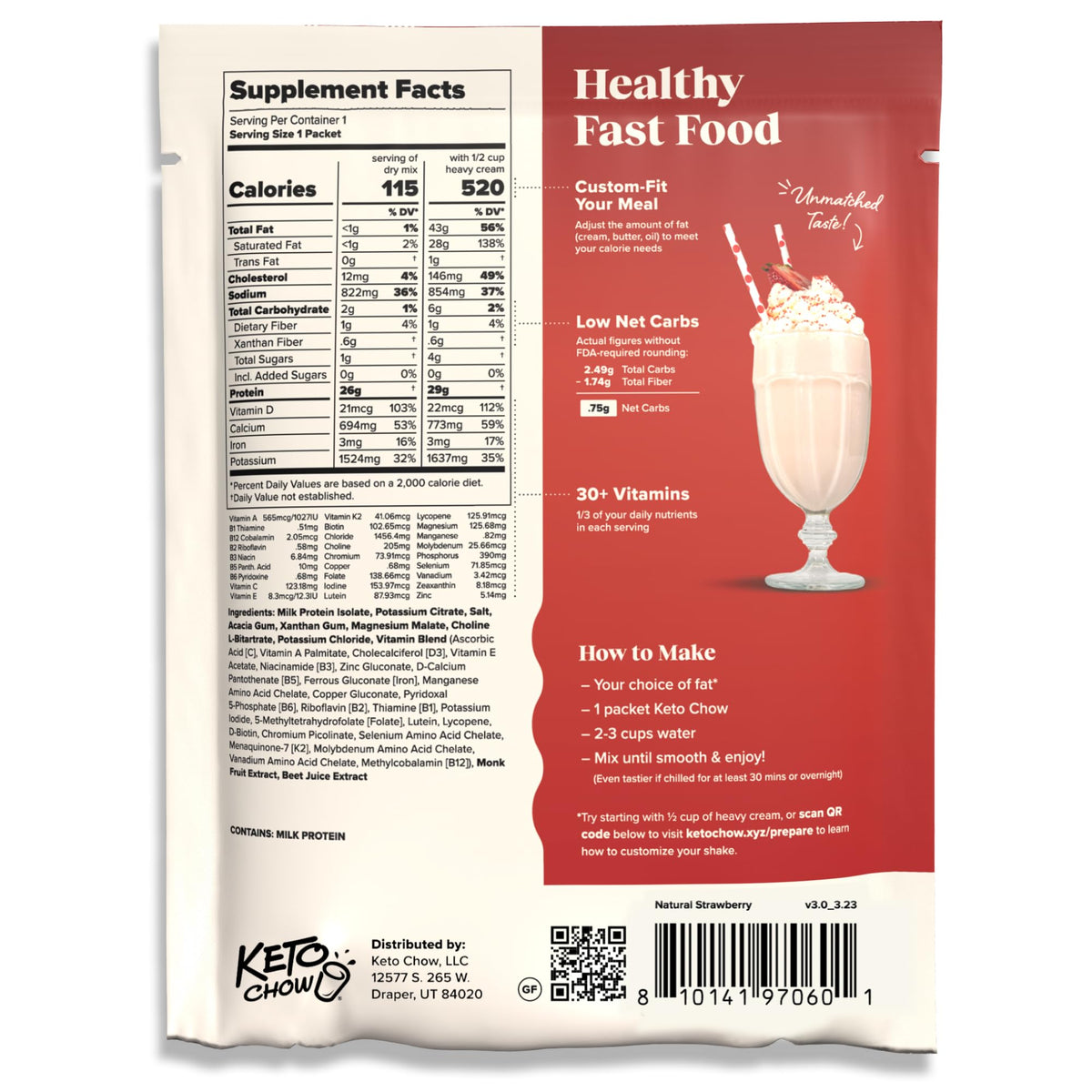 Keto Chow Chocolate Peanut Butter Meal Replacement Shake Powder, 1 Meal