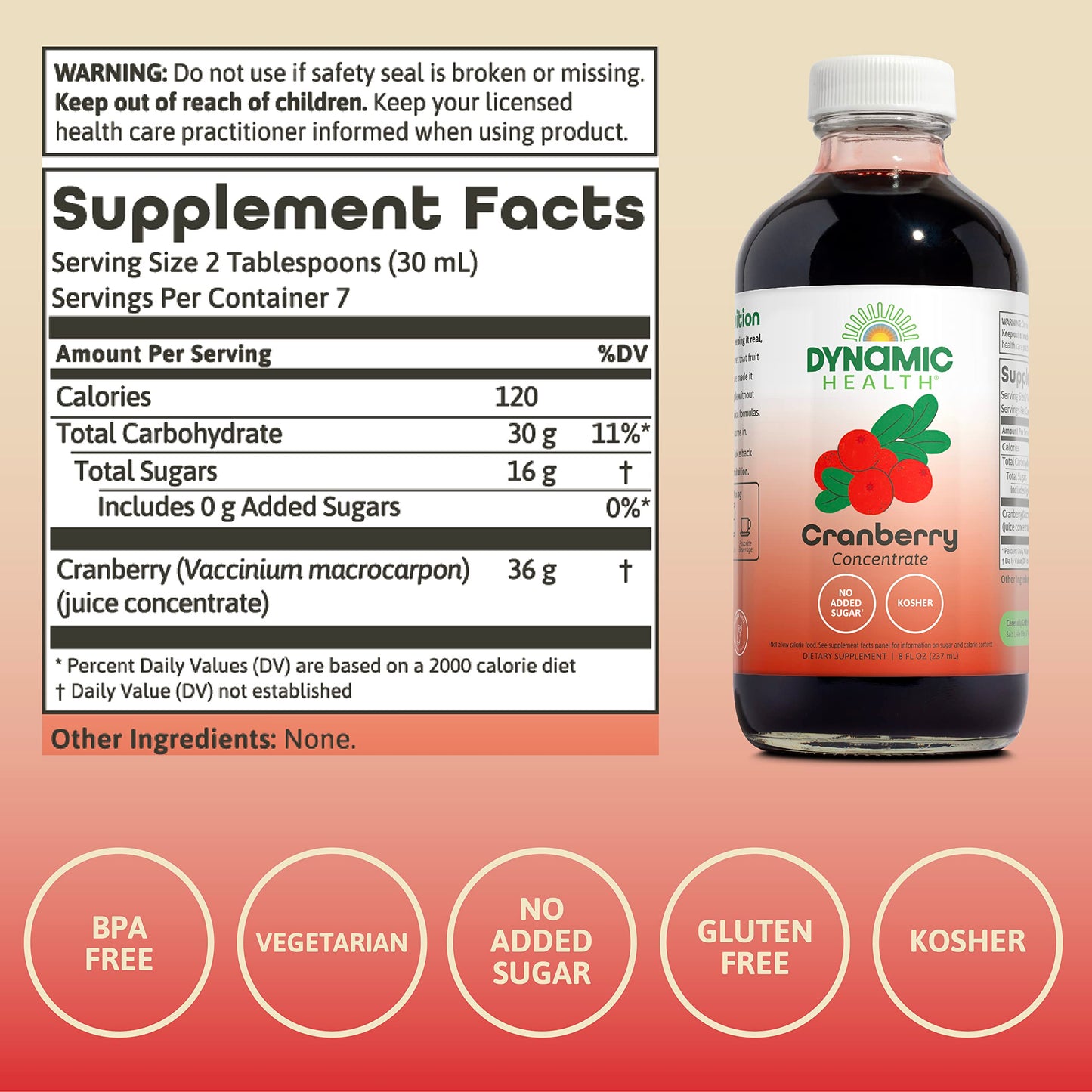 Dynamic Health 100% Pure Black Cherry Juice Concentrate, No Additives, Antioxidant Supplement, Urinary Tract & Joint Support, 16 Fl oz