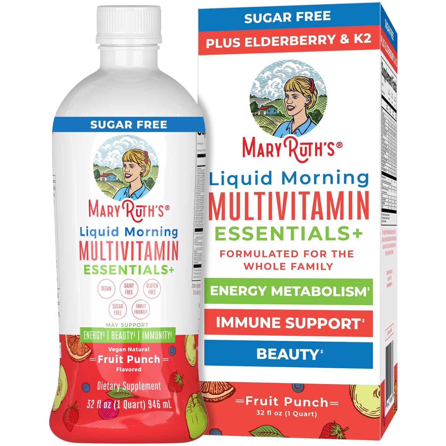MaryRuth's Liquid Morning Multivitamin Essentials+ | Vitamin A C D E B6 B12 Biotin Zinc | Mens Womens Multivitamin | Immune Support | Beauty | Sugar Free | Vitamins for Ages 1+ | Vegan | 32 Fl Oz