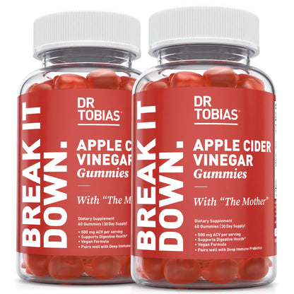 Dr. Tobias Apple Cider Vinegar Gummies with The Mother 60 Count | Digestive & Daily Wellness Support | 500 mg ACV | Folate + B6 + B12 + Iodine | Vegan | 30 Servings