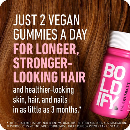 Boldify Sugar Free Biotin Gummies - Fast Acting Vegan Hair Skin and Nails Vitamins