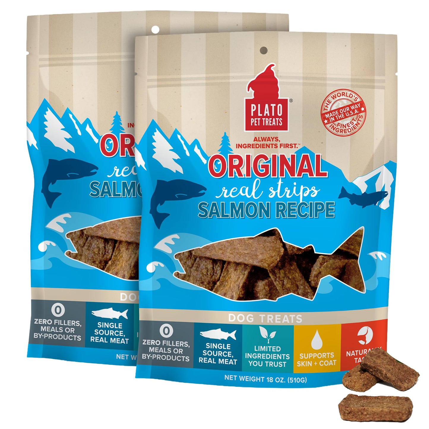 Plato Pet Treats Real Strips - Air-Dried Meat Bars for Dogs - Delicious, Limited Ingredient Dog Treats - Grain Free - Original Real Strips Turkey & Pumpkin 18oz - 2 Pack