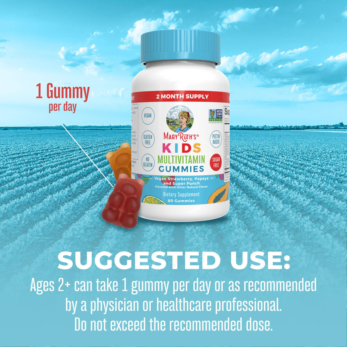 Kids Vitamins by MaryRuth's | Sugar Free | 2 Month Supply | Kids Multivitamin Gummies