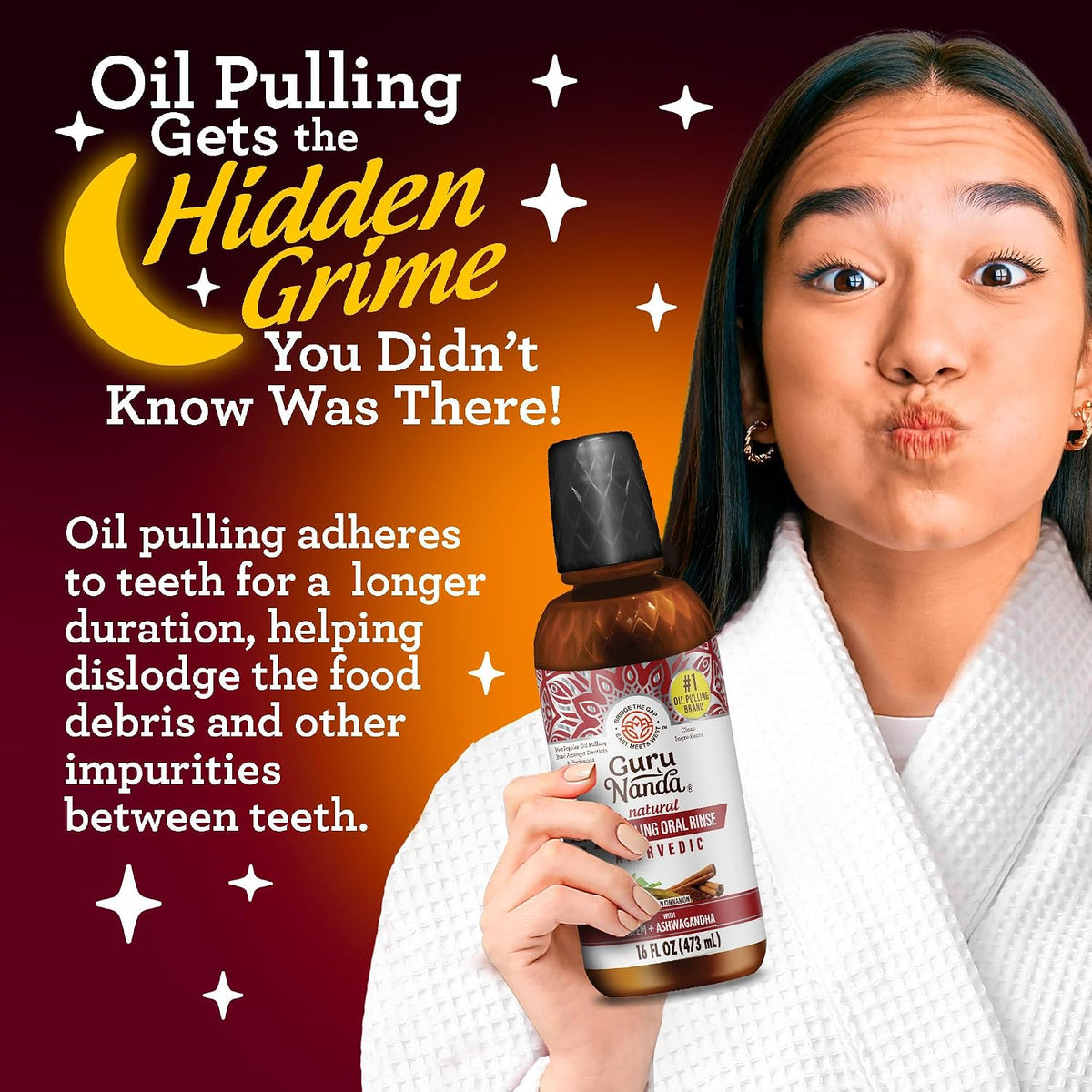 GuruNanda Cinnamon Oil Pulling Mouthwash with Neem & Ashwagandha, 16oz