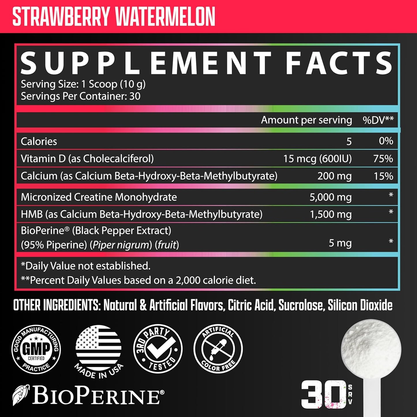 Nutrex Research Creatine HMB Powder - Creatine Monohydrate Powder with HMB for Muscle Growth, Strength, Energy and Performance - Transparent Formula - Strawberry Watermelon Flavor - 30 Servings
