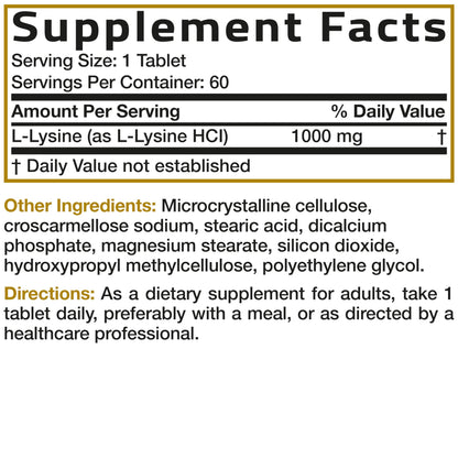 Bronson L-Lysine Extra Strength 1000 MG per Tablet High Potency, Immune Support & Supports Collagen Synthesis, Non-GMO, 100 Vegetarian Tablets