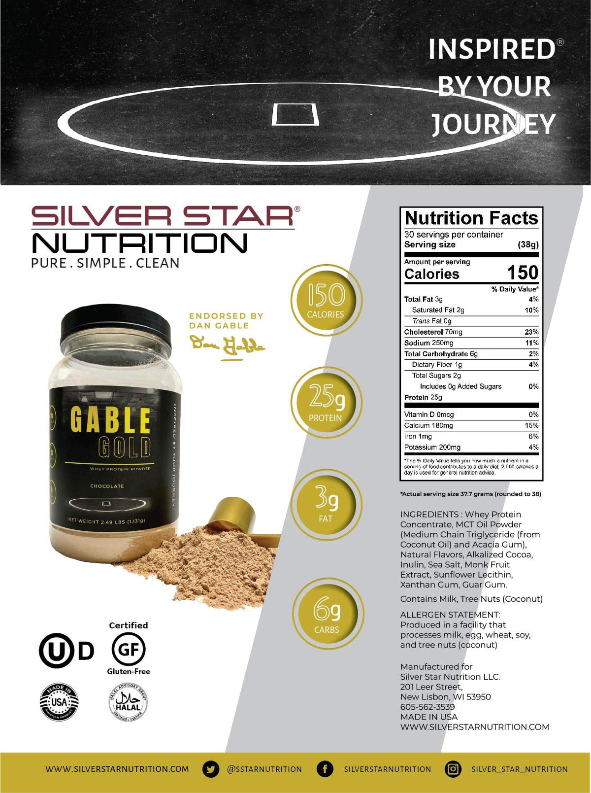Silver Star Nutrition, Gable Gold Chocolate Whey Protein Powder + MCT Oil & Inulin