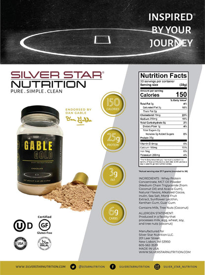 Silver Star Nutrition, Gable Gold Chocolate Whey Protein Powder + MCT Oil & Inulin
