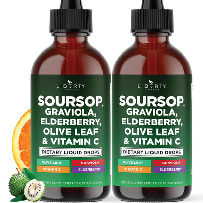 Liberty Lifestyle Soursop Liquid with Soursop Fruit and Leaves, Elderberry, Vitamin C and Olive Leaf - Multimineral & Vitamins Superfood - 4 oz