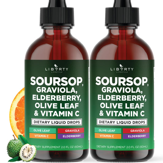 Liberty Lifestyle Soursop Liquid with Soursop Fruit and Leaves, Elderberry, Vitamin C and Olive Leaf - Multimineral & Vitamins Superfood - 4 oz