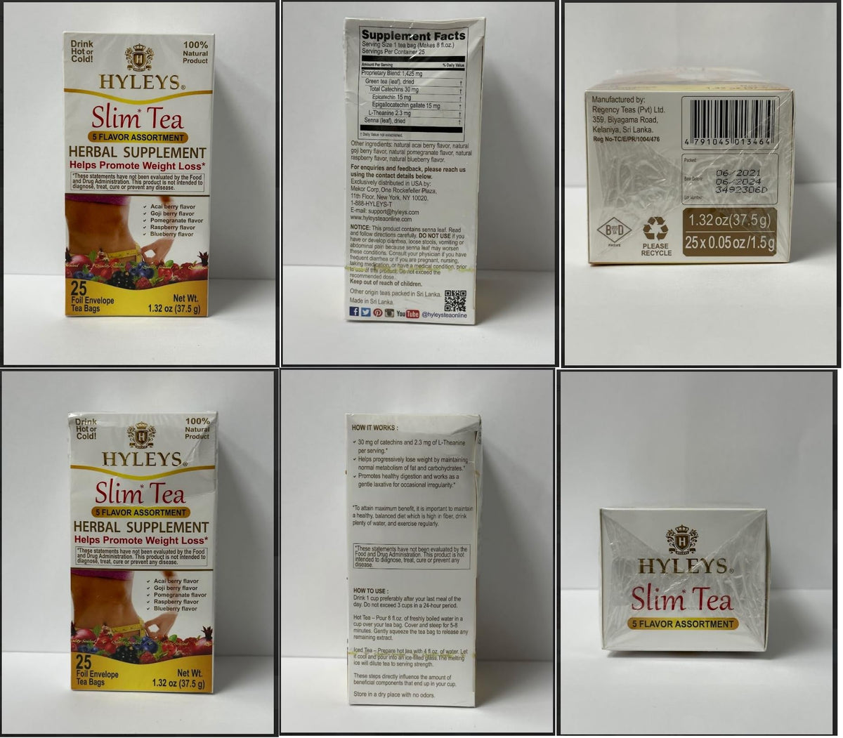 Hyleys Slim Tea 5 Flavor Assortment - Weight Loss Herbal Supplement Cleanse