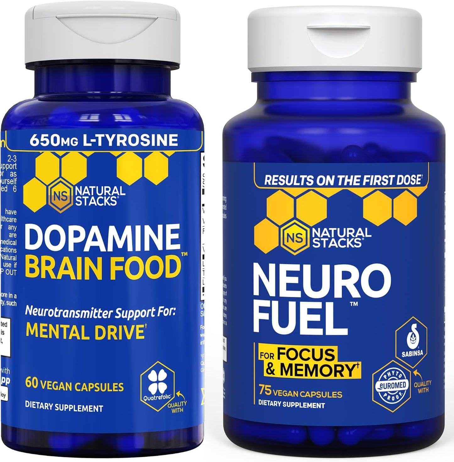 NATURAL STACKS NeuroFuel Nootropic + Dopamine Brain Food Bundle - Supports Mental Drive & Focus* - 135 Total Capsules
