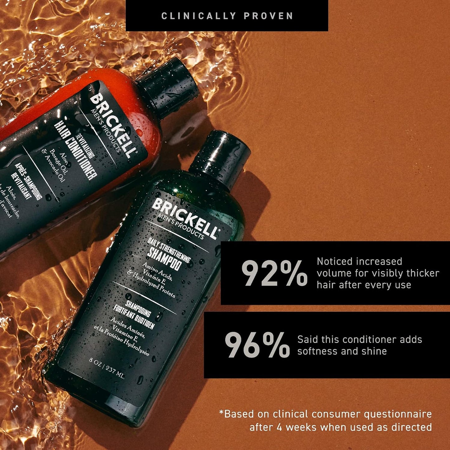 Brickell Men's Daily Revitalizing Hair Care Routine, Shampoo and Conditioner Set For Men, With Pro-Vitamin B5, Aloe, and Tea Tree Oil, Strength and Volume Enhancing Conditioner, Gift Set