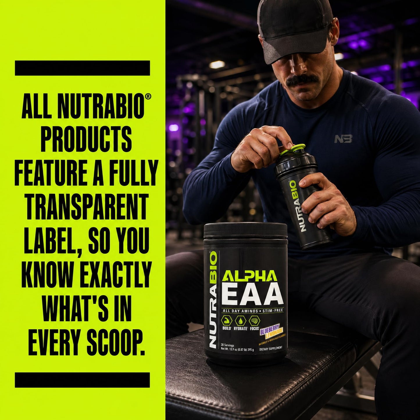 NutraBio Alpha EAA - All-Day Amino Acids for Muscle Growth and Hydration - Essential Amino Acids with Nootropics & Adaptogens- Full Spectrum EAA BCAA Powder - 30 Servings - Strawberry Lemon