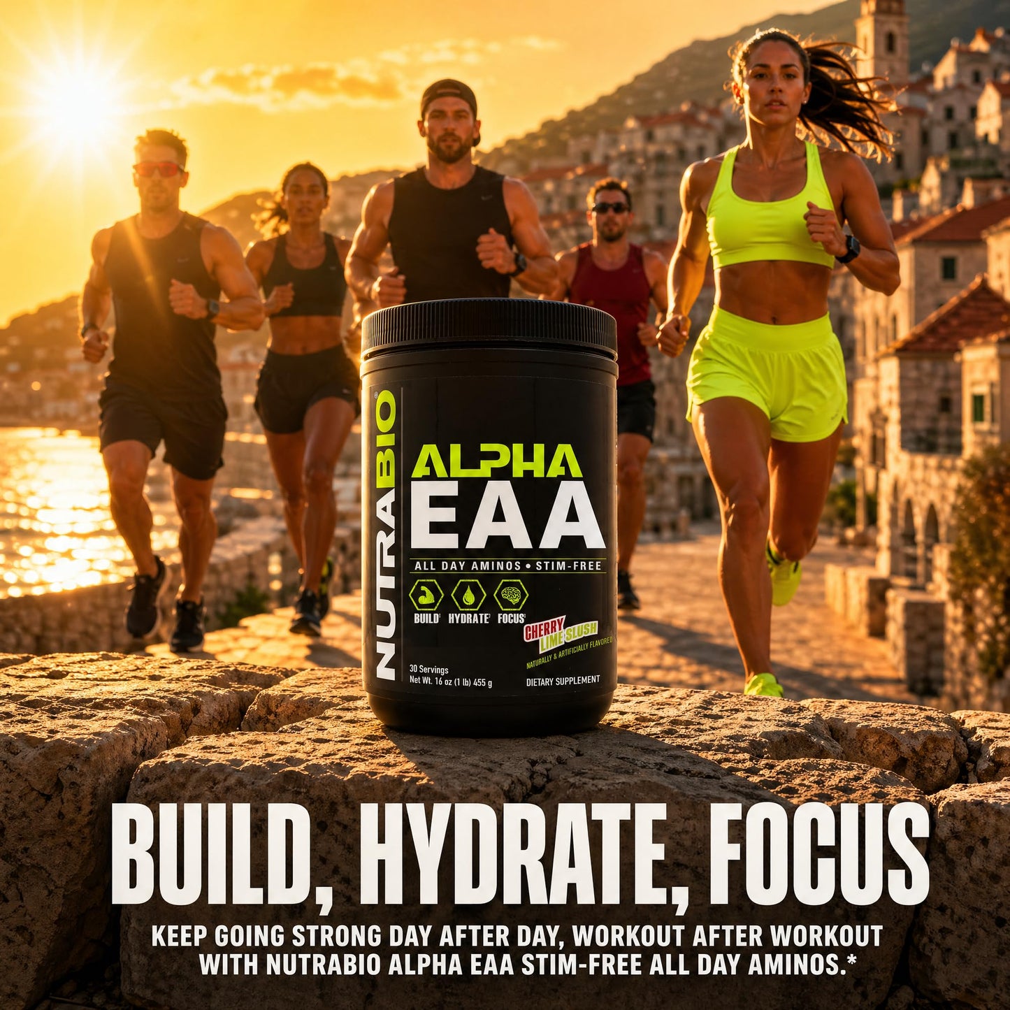 NutraBio Alpha EAA - All-Day Amino Acids for Muscle Growth and Hydration - Essential Amino Acids with Nootropics & Adaptogens- Full Spectrum EAA BCAA Powder - 30 Servings - Strawberry Lemon