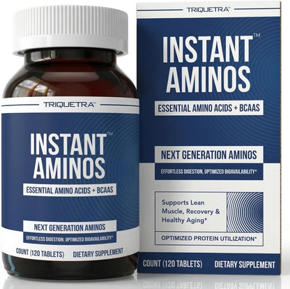 Instant Aminos Tablets - EAA+BCAA - 10 Essential Amino Acids Supplement - Rapid Absorption, No Digestion Required - Supports Lean Muscle, Recovery & Aging - 321% DIAAS Protein Score (1 month supply)