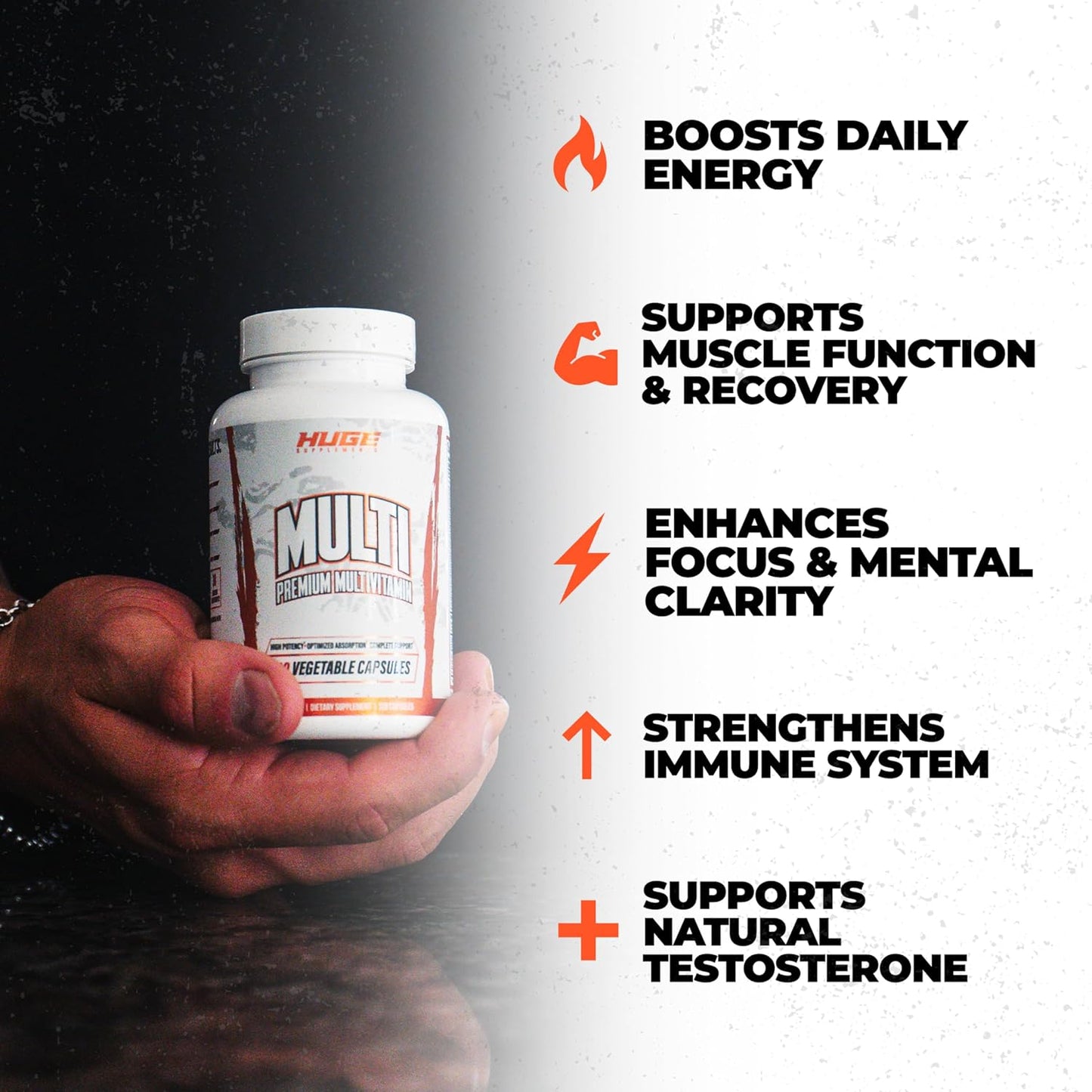 Huge Multi, Multivitamin for Men, High-Performance All-in-One Formula for Athletes & Bodybuilding, Vitamin & Mineral Replenishment, Supports Immune System & Healthy Hormone Levels (120 Capsules)