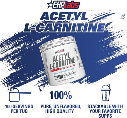 EHP Labs Acetyl L Carnitine Powder - Supports Natural Energy Production, Assists in Healthy Brain Function, Supports Heart Health, Vegan, Gluten Free, Non GMO - 100 Servings