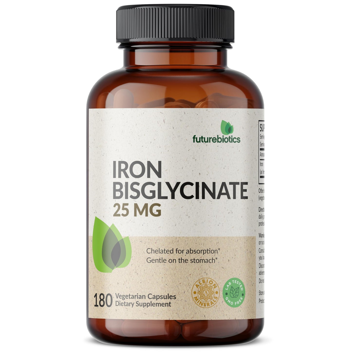 Futurebiotics Iron Bisglycinate 25mg Gentle on The Stomach, Supports Energy & Healthy Red Blood Cell Production - Non-Constipating Formula - Non GMO, 90 Vegetarian Capsules
