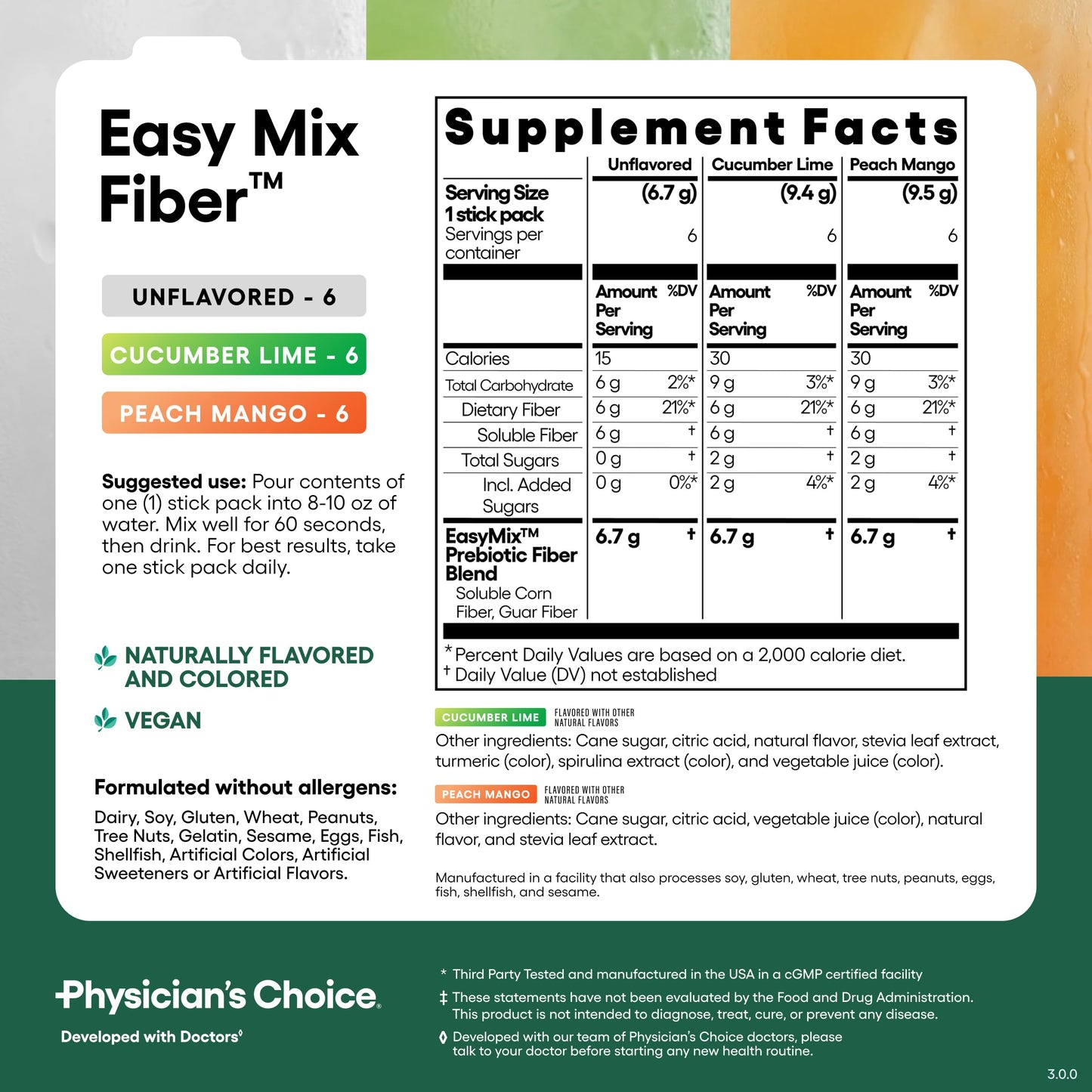 Physician's CHOICE Easy Mix Fiber for GLP-1 Support - No Grit & Sugar Free - Daily Prebiotic Soluble Fiber Powder Supplement - Digestive Health & Regularity - for Women and Men - Unflavored - 7.1oz