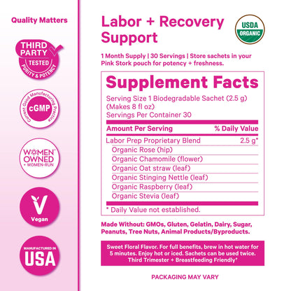 Pink Stork Organic Labor Prep Tea, Sweet Floral Flavor, 30 Cups | Red Raspberry Leadf, Chamomile + Rosehip, Caffeine-Free, Third Trimester Pregnancy, 15 Sachets
