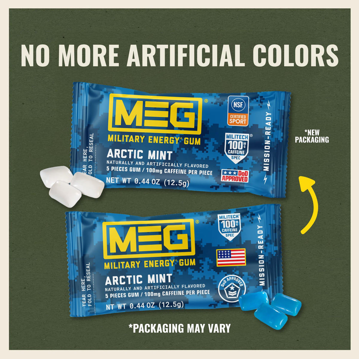 MEG Military Energy Gum, Multi Flavors | Caffeine Gum - Pack of 3, 15 Count