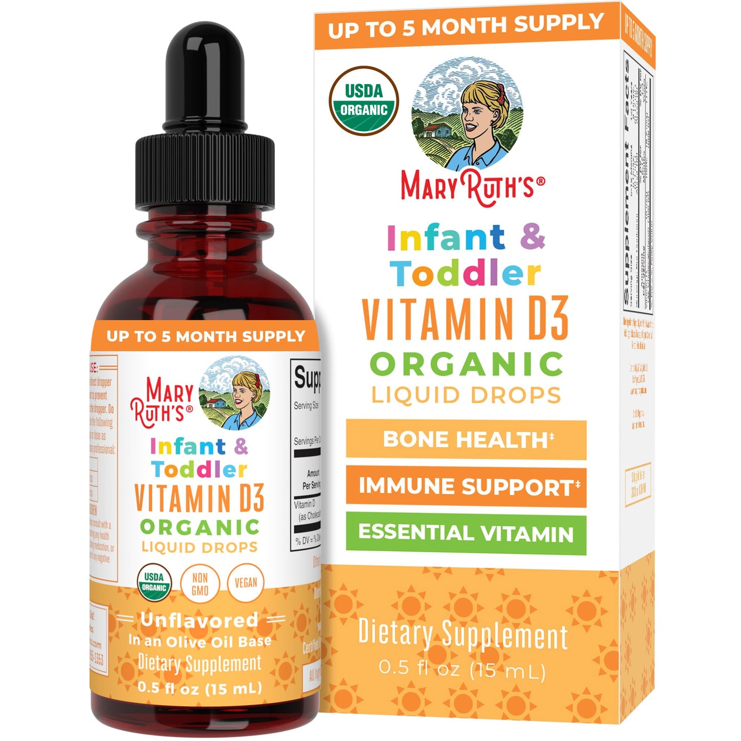 MARYRUTH'S Vitamin D3 Liquid Drops | Megadose 4000 IU | USDA Organic Liquid Vitamin D Spray for Adults & Kids | Immune Support & Bone Health | Vegan | Gluten Free | Non-GMO | 30 Servings
