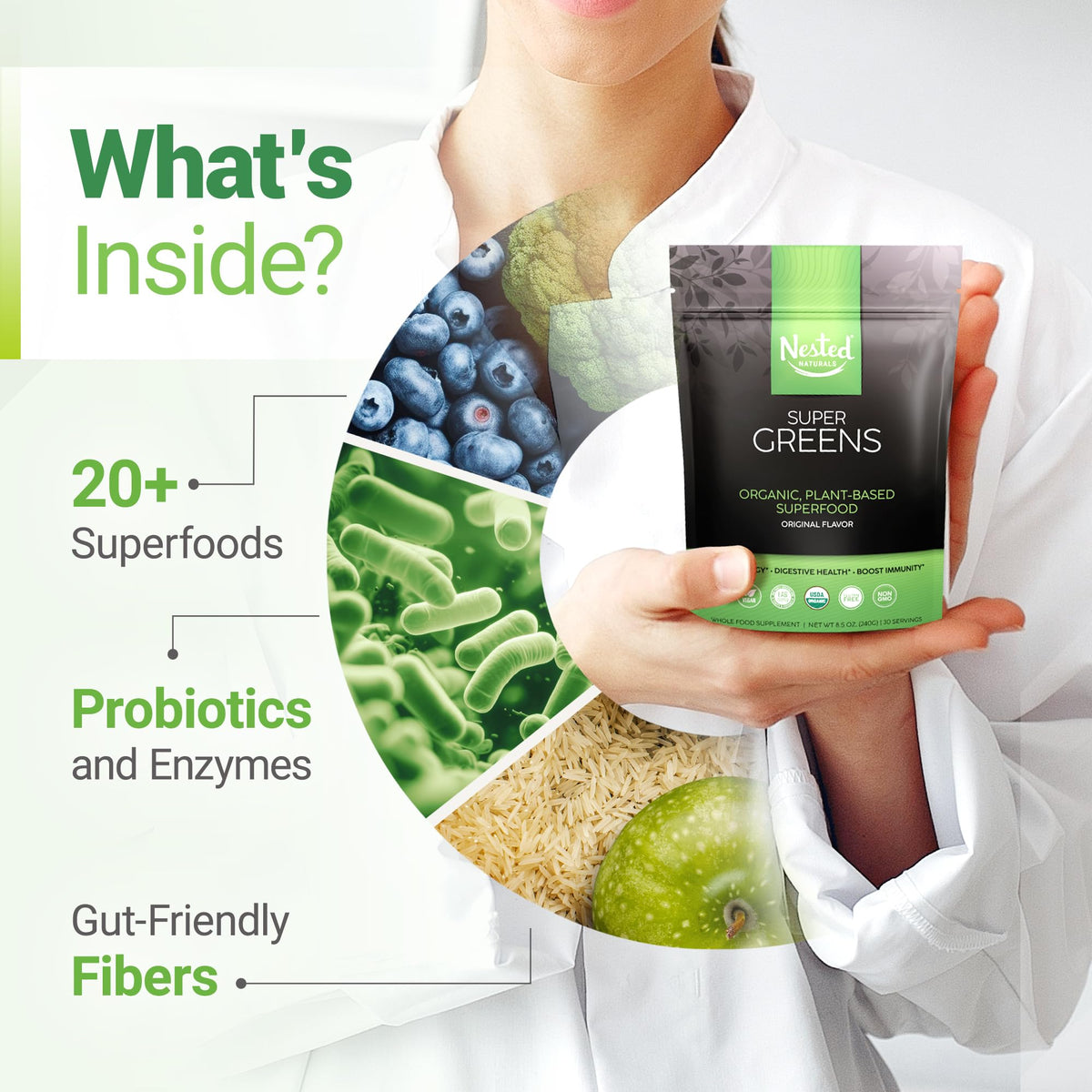 Super Greens Daily Greens Superfood Powder - Certified USDA Organic Green Powder