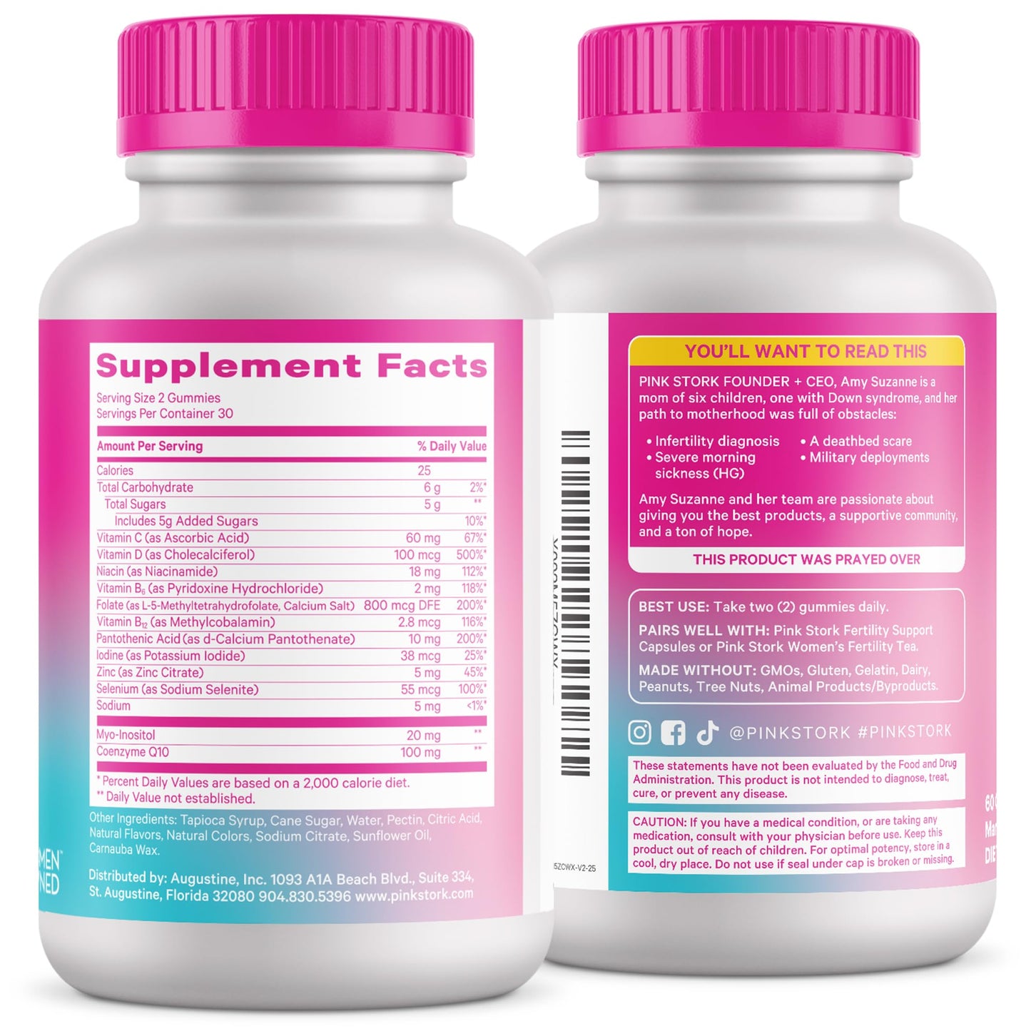 Pink Stork Fertility Gummies for Women, 60 Count | CoQ10, Myo-Inositol, Methylated Folate, Hormone Balance Support, OBGYN-Formulated