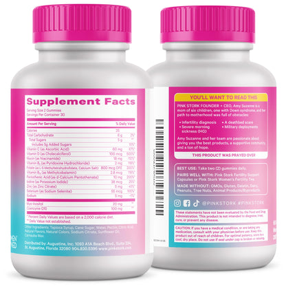 Pink Stork Fertility Gummies for Women, 60 Count | CoQ10, Myo-Inositol, Methylated Folate, Hormone Balance Support, OBGYN-Formulated