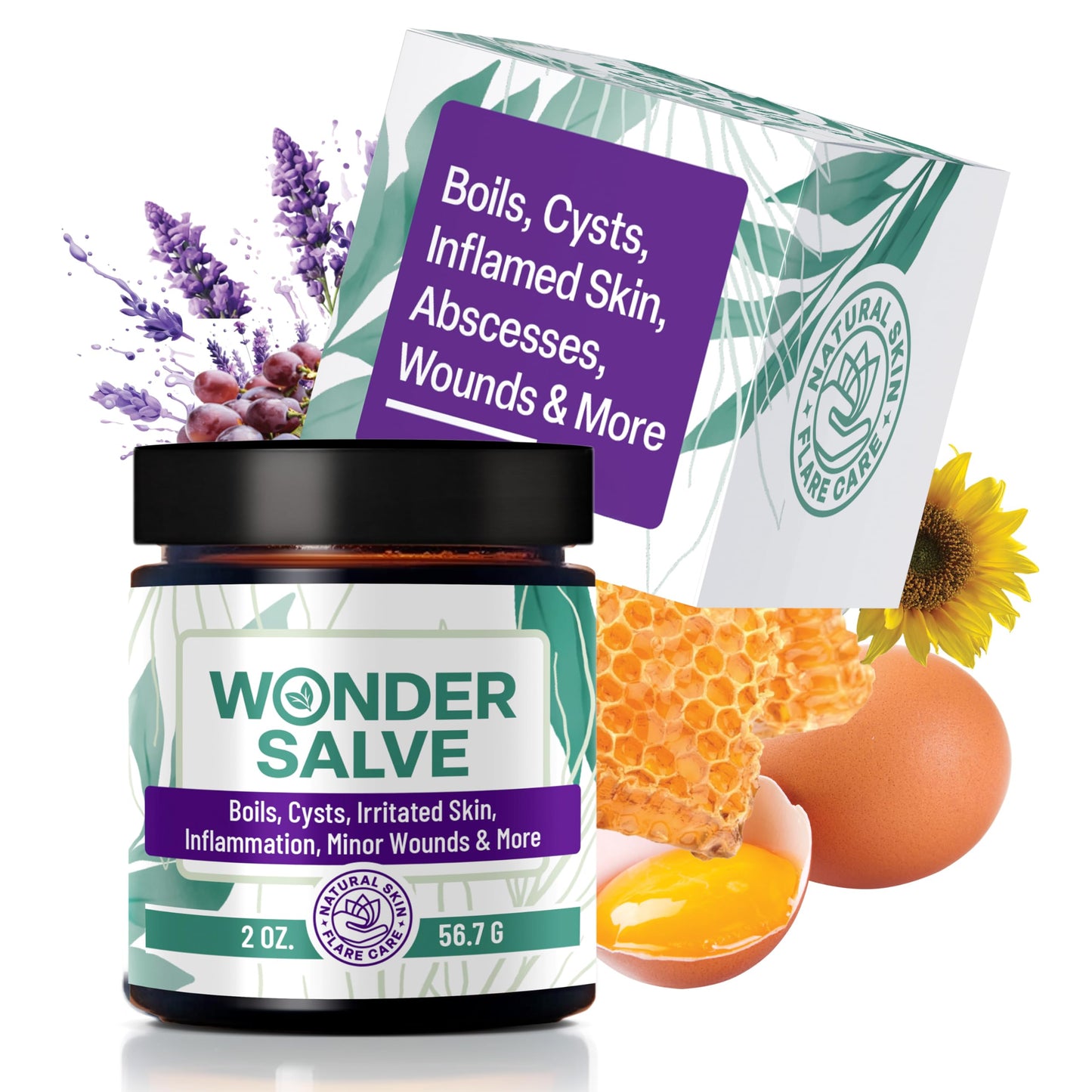 Wonder Salve – Drawing Salve Maximum Strength for Irritated & Flare-Prone Skin, Boils, Cyst, HS, Hemorrhoids, Ingrown Hair, Bumps, Anti-Chafing with Natural Propolis and Egg Yolk Extract, 1 oz