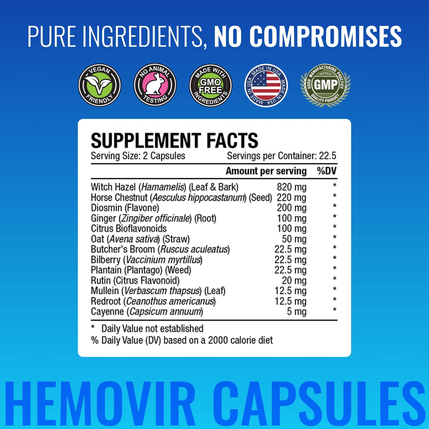 Approved Science Hemovir - Hemorrhoid Support Supplement - Witch Hazel, Horse Chestnut - 45 Capsules - 1 Bottle - Vegan