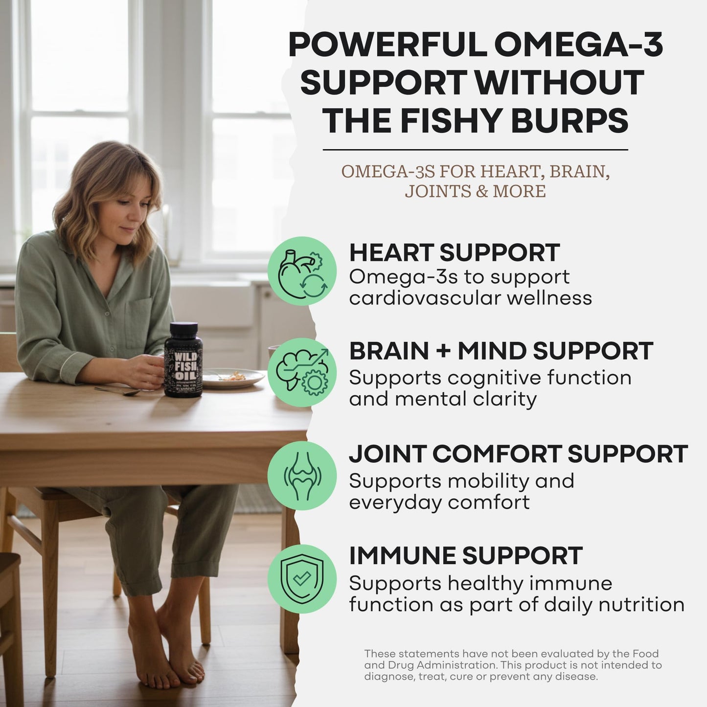 Wild Foods Fish Oil Omega 3 Supplements | 1600 mg | Highly-Potent: DPA, DHA, EPA | Burpless, Odorless, Non-GMO, Gluten Free | For Brain & Heart Health, Joint Support | 60 Capsules (1 pk) | 30 Servings