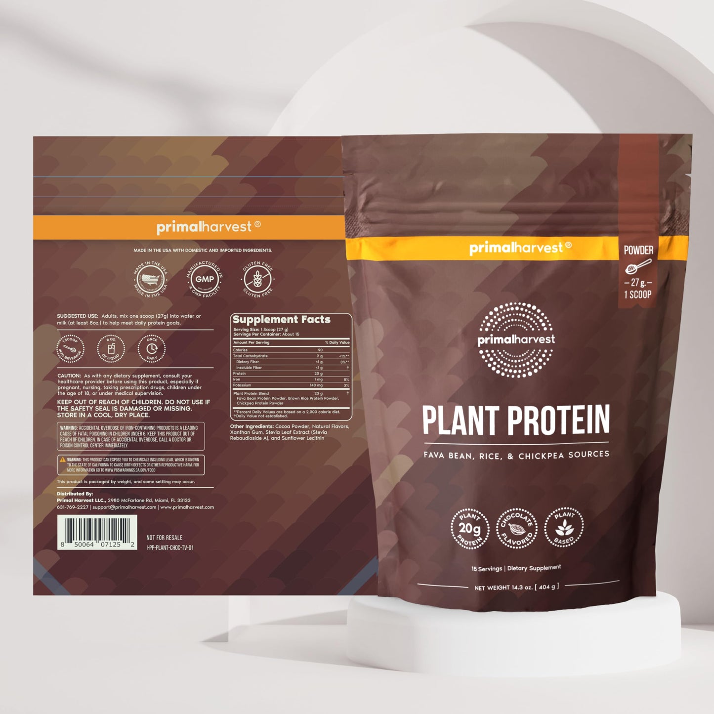 Primal Harvest Protein - Vegan Chocolate Protein Powder, Gluten & Dairy Free