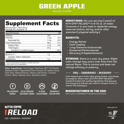 MTN OPS Reload Workout Carb Powder, Green Apple