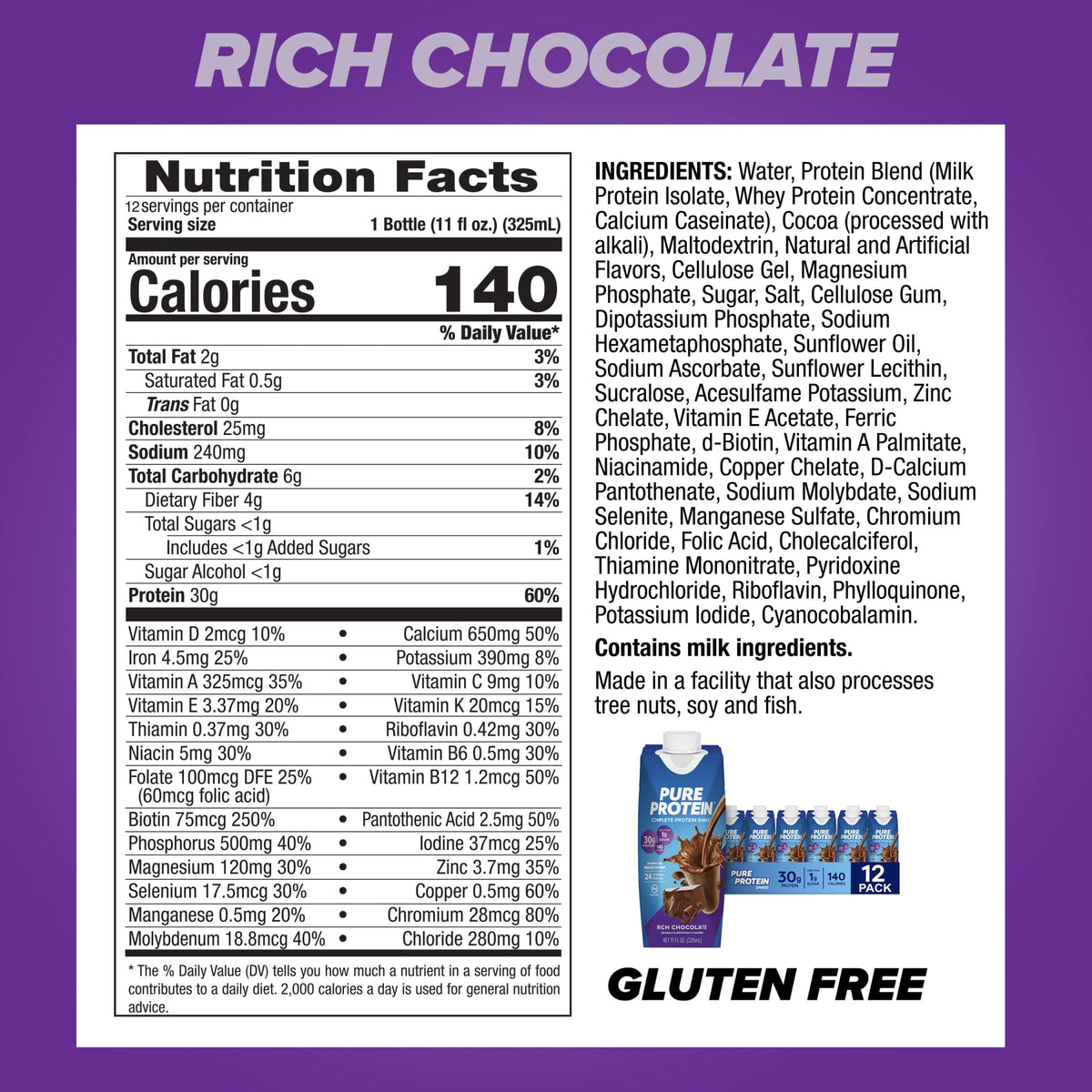Pure Protein Chocolate Protein Shake, 30g Complete Protein, Ready to Drink and Keto