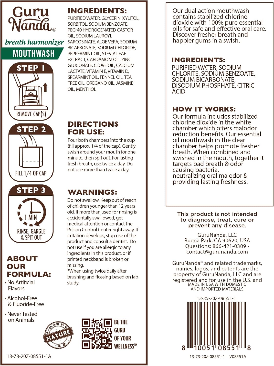 GuruNanda Dual Barrel Fresh Breath Mouthwash with Xylitol, Mint, 3x20 oz