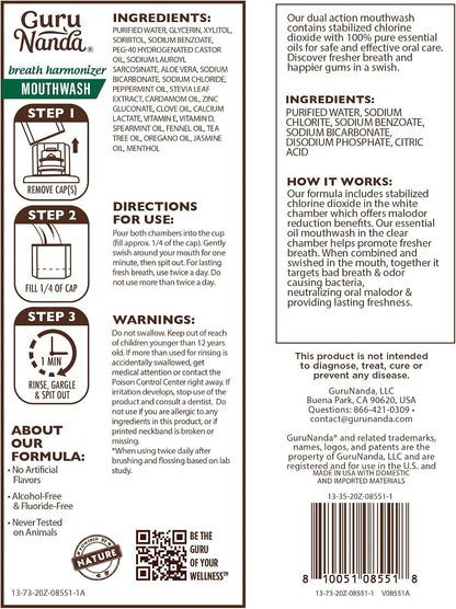 GuruNanda Dual Barrel Fresh Breath Mouthwash with Xylitol, Mint, 3x20 oz
