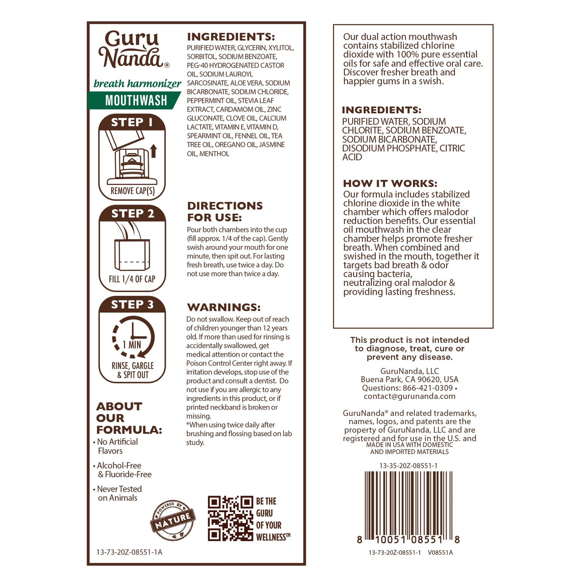 GuruNanda Dual Barrel Fresh Breath Mouthwash with Xylitol, Mint, 3x20 oz