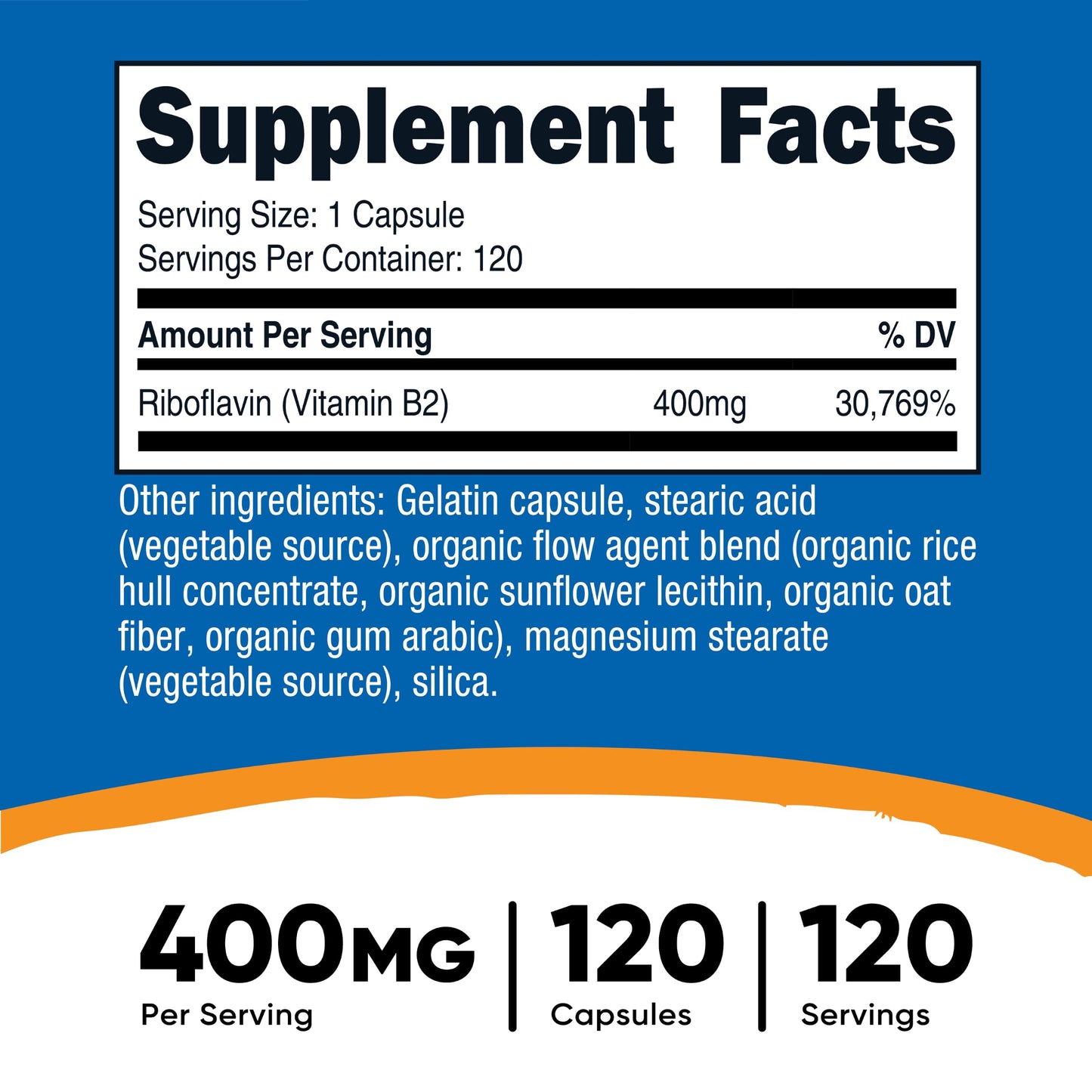 Nutricost Vitamin B2 (Riboflavin) 400mg, 120 Capsules - Gluten Free, Non-GMO